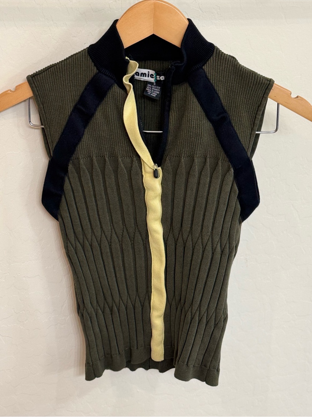 Vintage Jamie Sadock Silk Spandex Ribbed Mock Neck Sleeveless Golf Top Green S